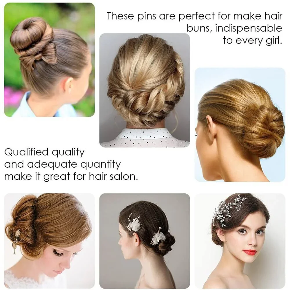 U Shaped Hair Pins, 2.4inch Hair Pins for Women with Storage Box, Brown